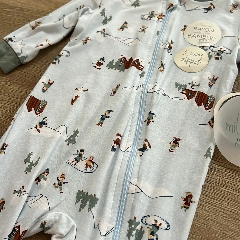 Milkberry Baby Boy Bamboo Footie Sleeper 3-6 6-9 months Winter Sports
